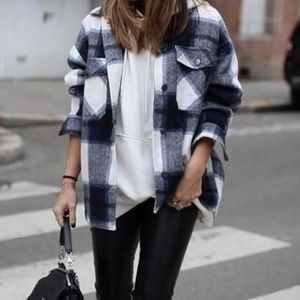Oversized Plaid Flannel Jacket Overshirt Shacket